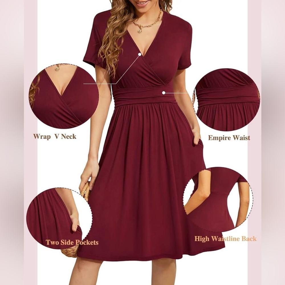 Lilbetter Woman’s Red Summer Flared A-line Swing Casual Dress W/ Pockets Size L - Picture 2 of 10